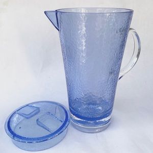 Vintage blue plastic pitcher with lid